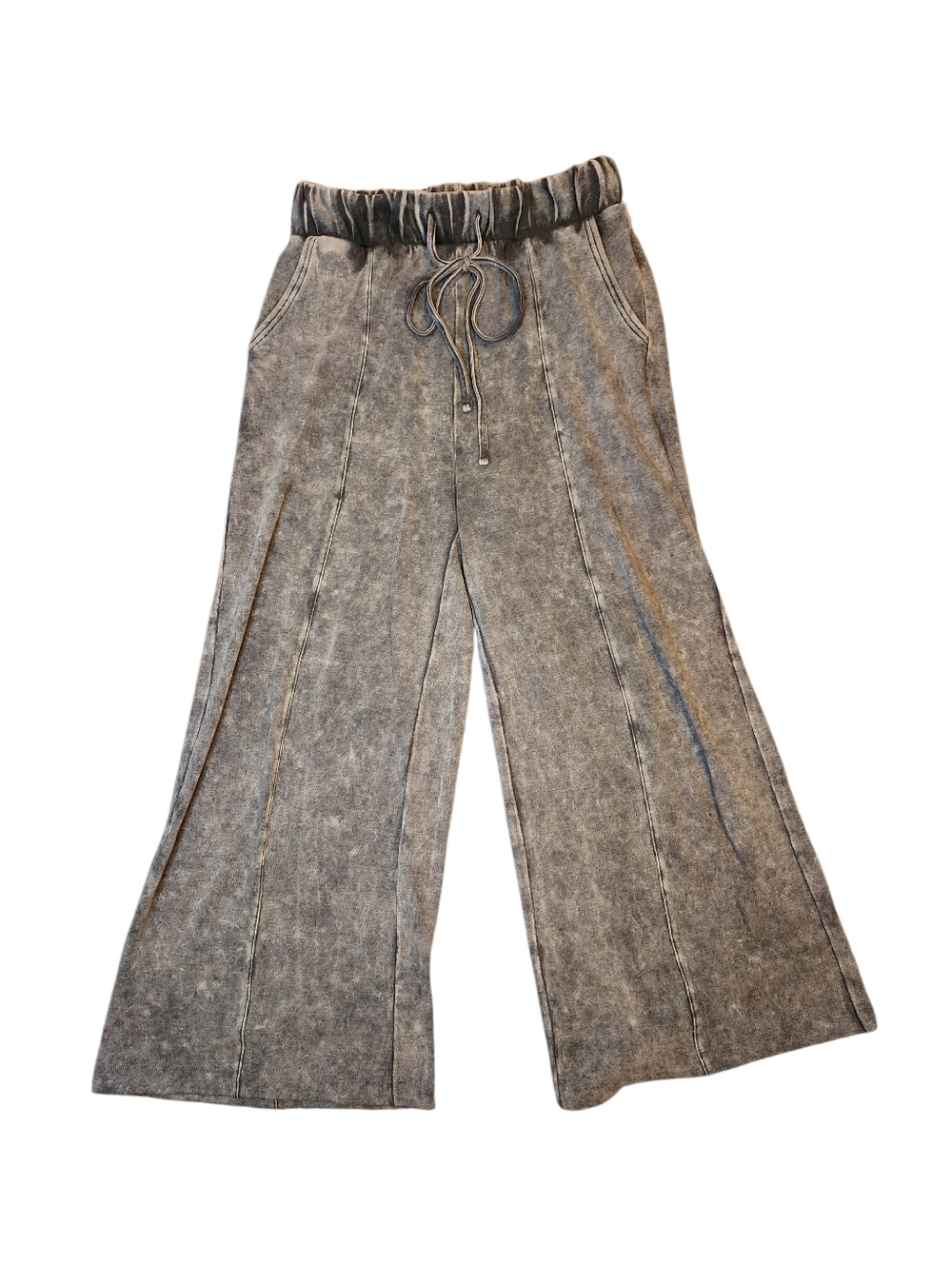Zenana Brown Mineral Wash Wide Leg Lounge Pants - Small